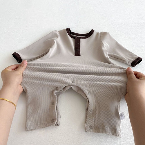 Autumn Arrival Baby Unisex Long Sleeves Color Patchwork Rompers