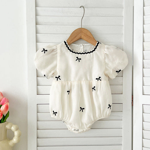 Summer Baby Kids Girls Butterfly Bows Pattern Short Sleeves Crew Neck