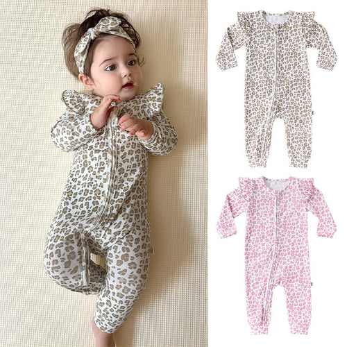 Autumn Arrival Baby Unisex Long Sleeves Cute Leopard Pattern Zip-up