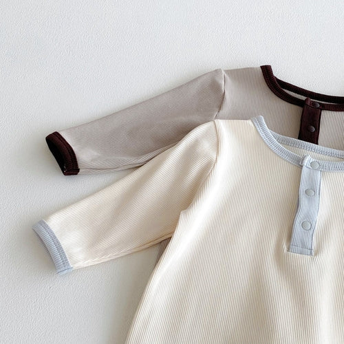 Autumn Arrival Baby Unisex Long Sleeves Color Patchwork Rompers