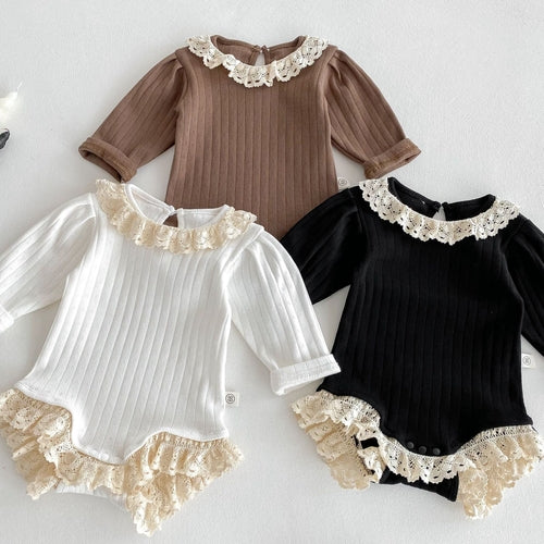 Autumn Arrival Baby Girls Long Sleeves Striped Pattern Hollow-out
