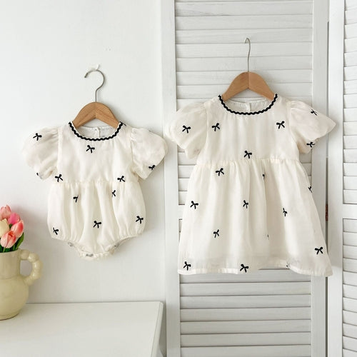 Summer Baby Kids Girls Butterfly Bows Pattern Short Sleeves Crew Neck